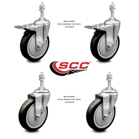 Service Caster 5 Inch Black Polyurethane Swivel 3/8 Inch Stem Caster Total Lock Brake SCC, 2PK SCC-TSTTL20S514-PPUB-BLK-381615-2-S2